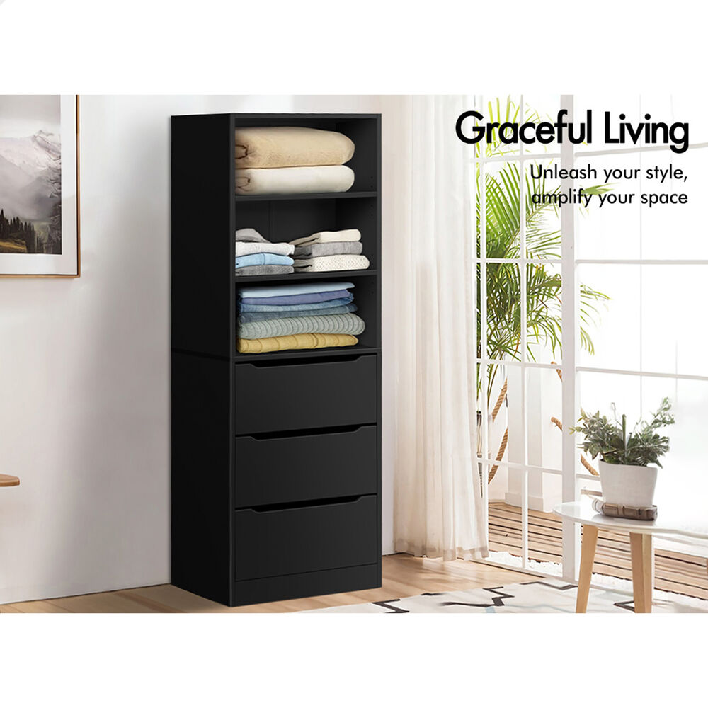 3 Drawers ALFORDSON Wardrobe Clothes Storage Cabinet Black