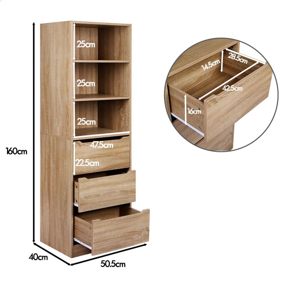 3 Drawers ALFORDSON Wardrobe Clothes Storage Cabinet Wood
