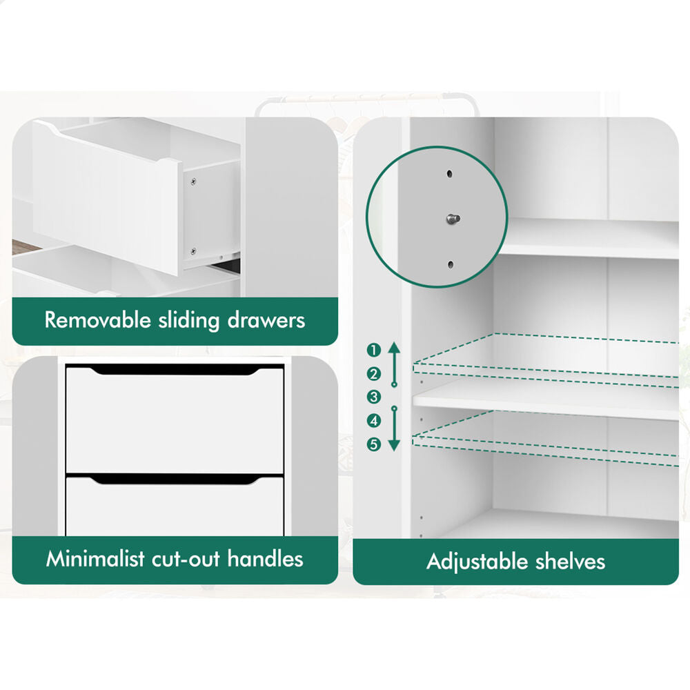 3 Drawers ALFORDSON Wardrobe Clothes Storage Cabinet White