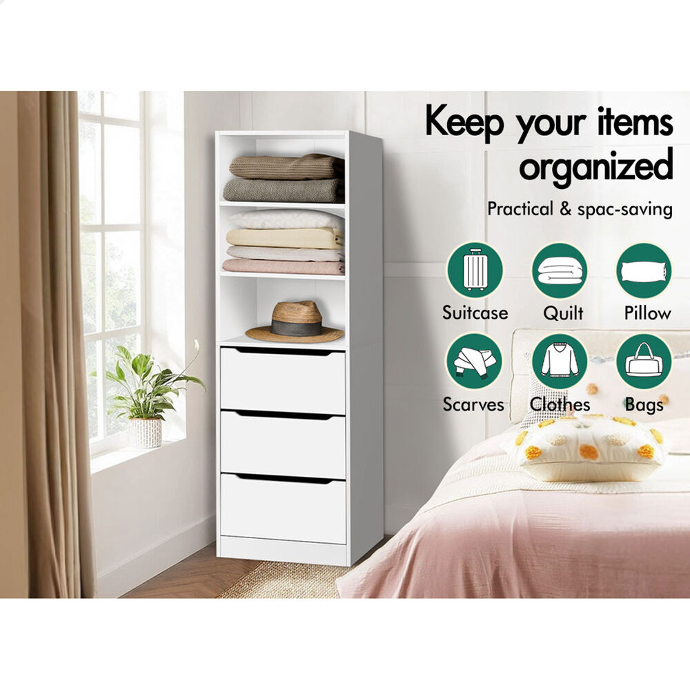 3 Drawers ALFORDSON Wardrobe Clothes Storage Cabinet White
