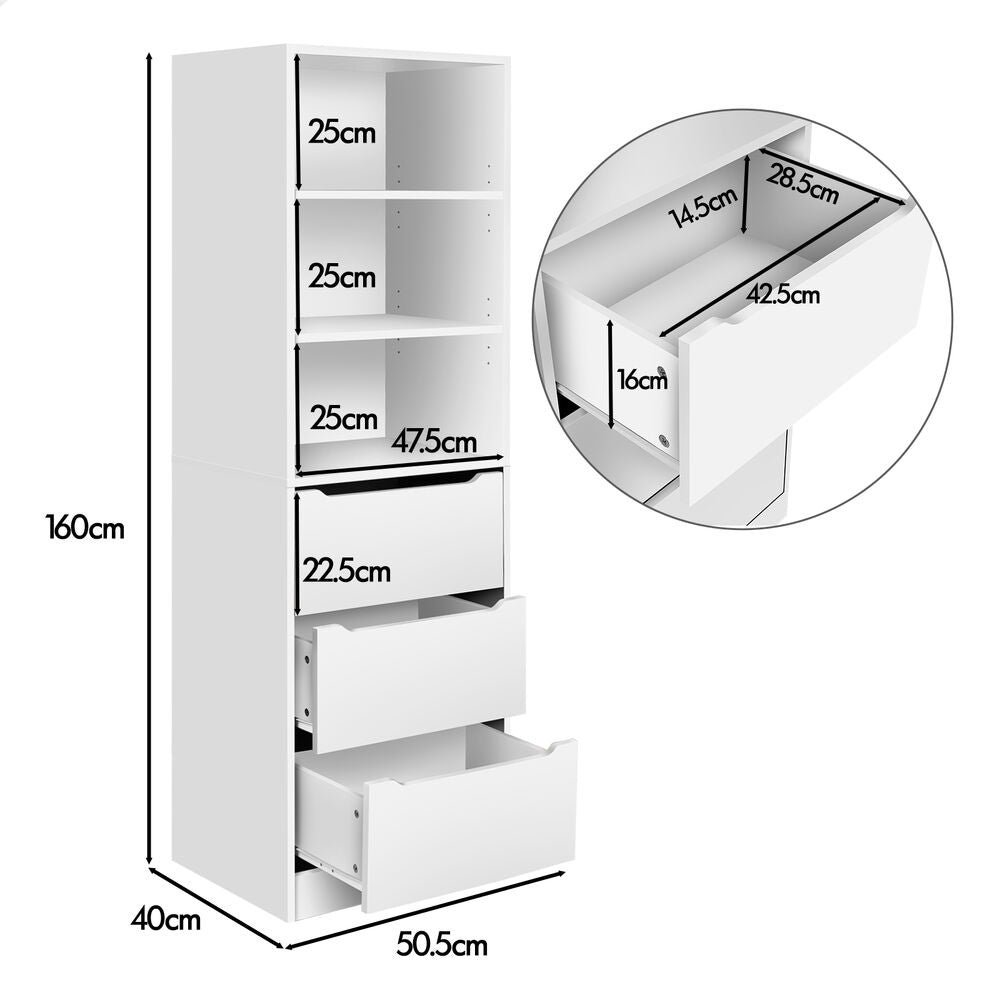 3 Drawers ALFORDSON Wardrobe Clothes Storage Cabinet White