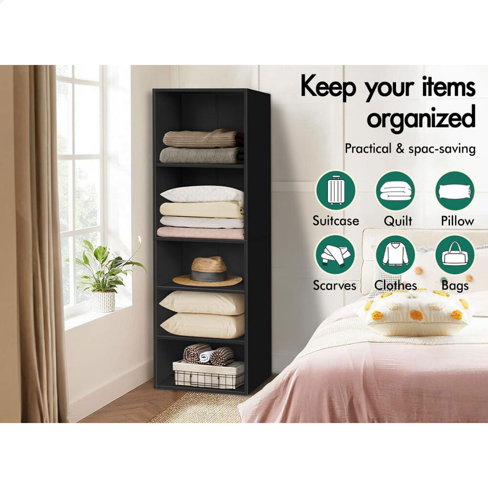 5 Shelves ALFORDSON Wardrobe Clothes Storage Cabinet Black