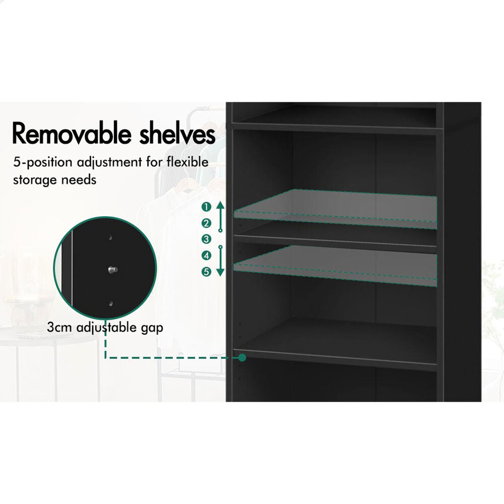 5 Shelves ALFORDSON Wardrobe Clothes Storage Cabinet Black