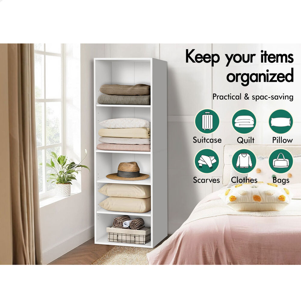 5 Shelves ALFORDSON Wardrobe Clothes Storage Cabinet White