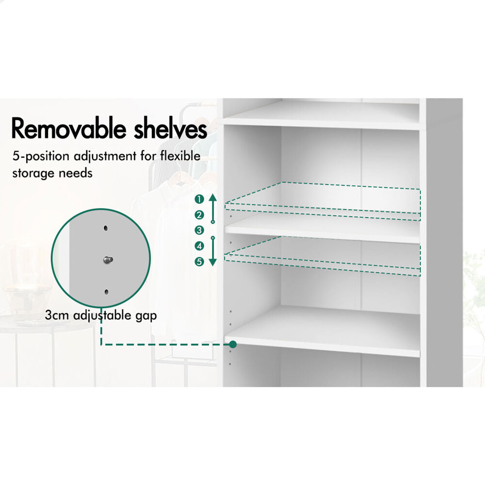 5 Shelves ALFORDSON Wardrobe Clothes Storage Cabinet White