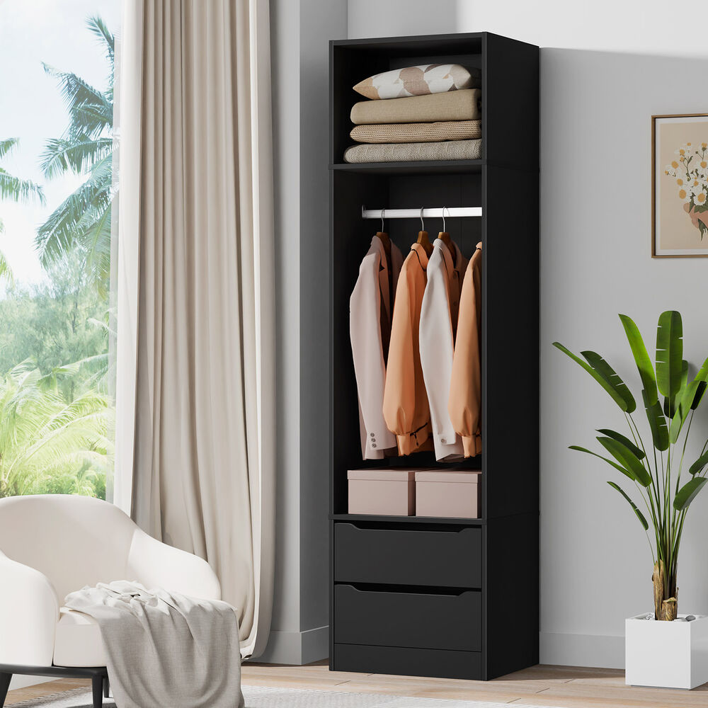 2 Drawers ALFORDSON Wardrobe Clothes Storage Cabinet Hanging Rod Black
