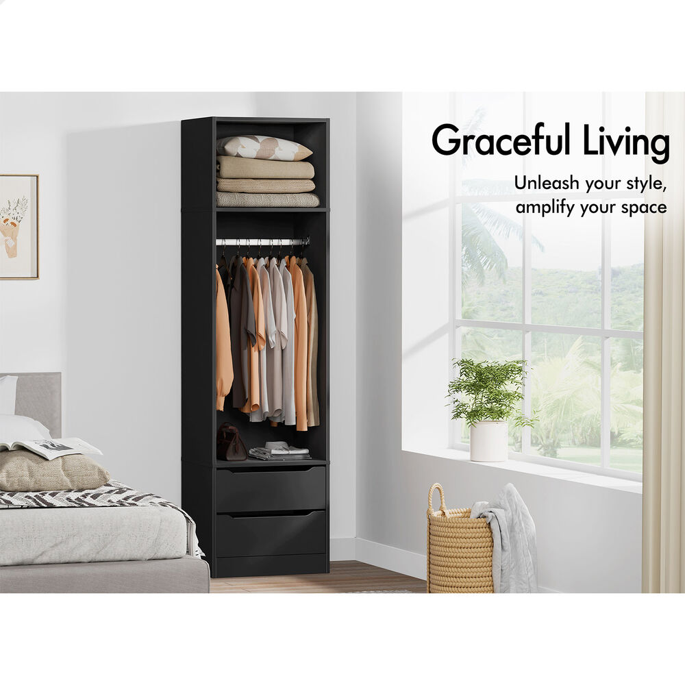 2 Drawers ALFORDSON Wardrobe Clothes Storage Cabinet Hanging Rod Black