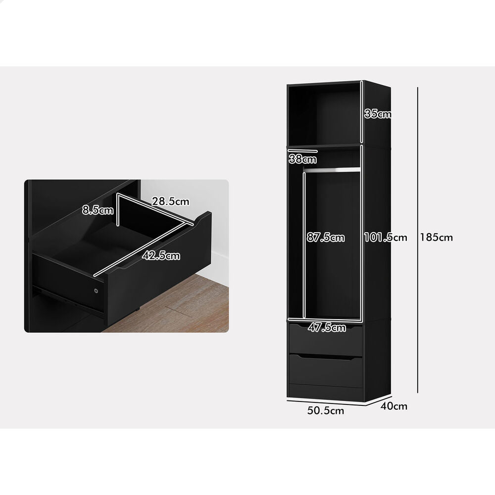 2 Drawers ALFORDSON Wardrobe Clothes Storage Cabinet Hanging Rod Black