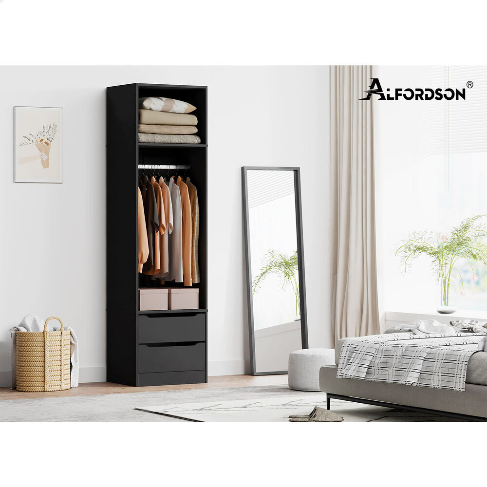 2 Drawers ALFORDSON Wardrobe Clothes Storage Cabinet Hanging Rod Black