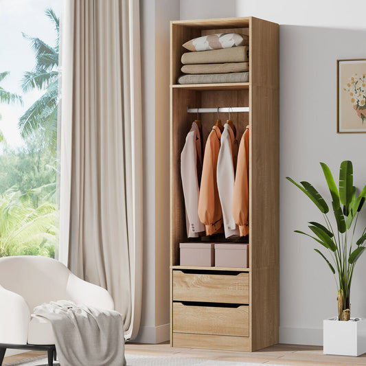 2 Drawers ALFORDSON Wardrobe Clothes Storage Cabinet Hanging Rod Wood