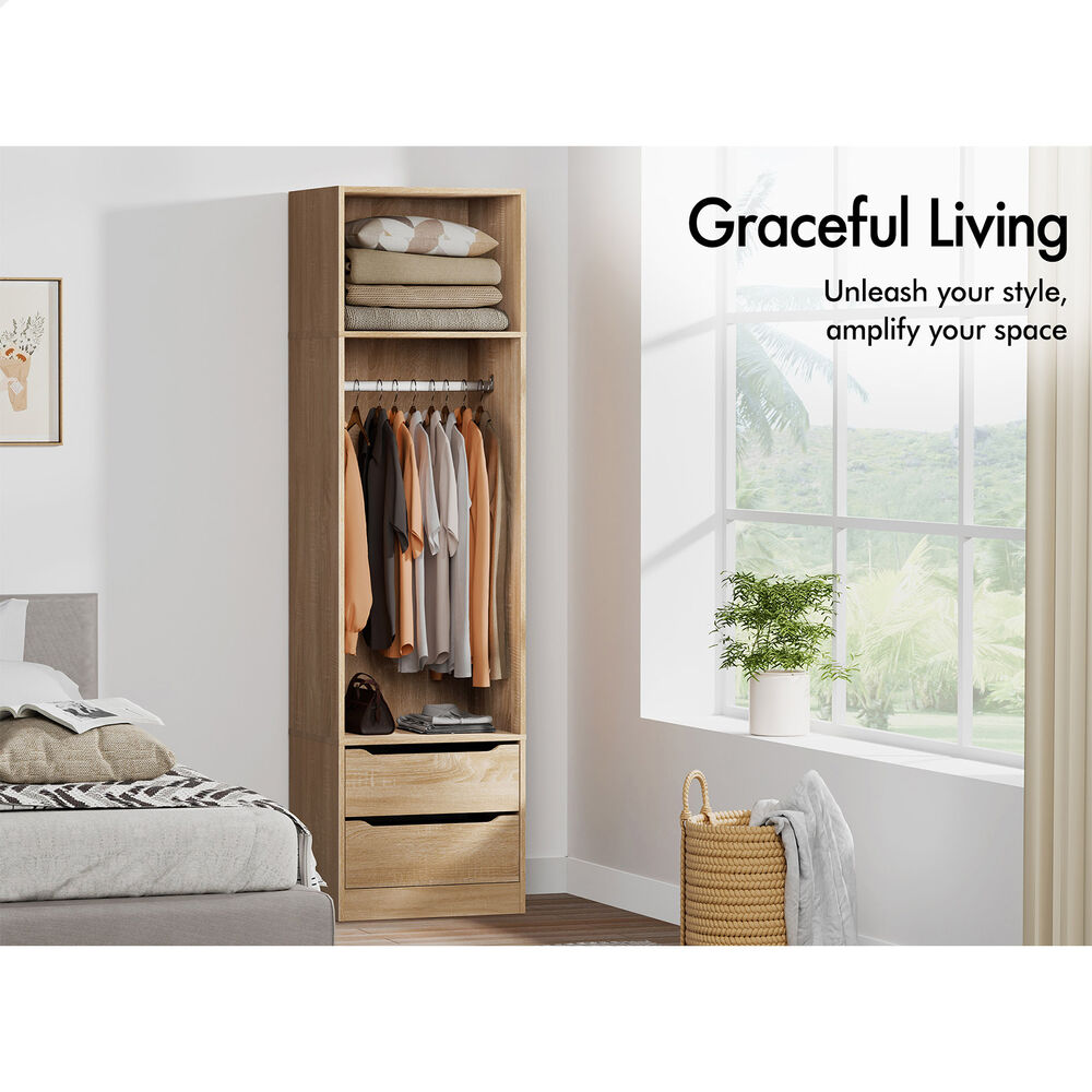 2 Drawers ALFORDSON Wardrobe Clothes Storage Cabinet Hanging Rod Wood