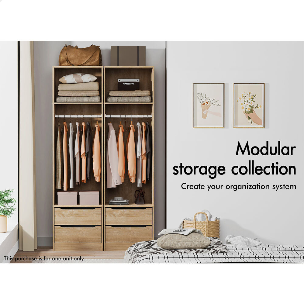 2 Drawers ALFORDSON Wardrobe Clothes Storage Cabinet Hanging Rod Wood