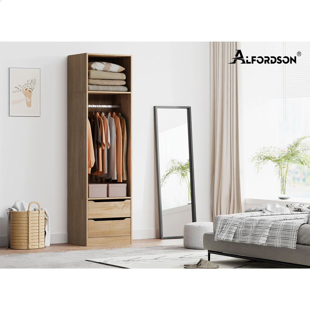 2 Drawers ALFORDSON Wardrobe Clothes Storage Cabinet Hanging Rod Wood