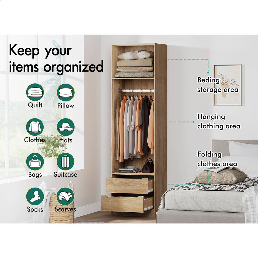 2 Drawers ALFORDSON Wardrobe Clothes Storage Cabinet Hanging Rod Wood