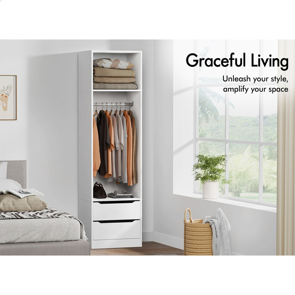 2 Drawers ALFORDSON Wardrobe Clothes Storage Cabinet Hanging Rod White