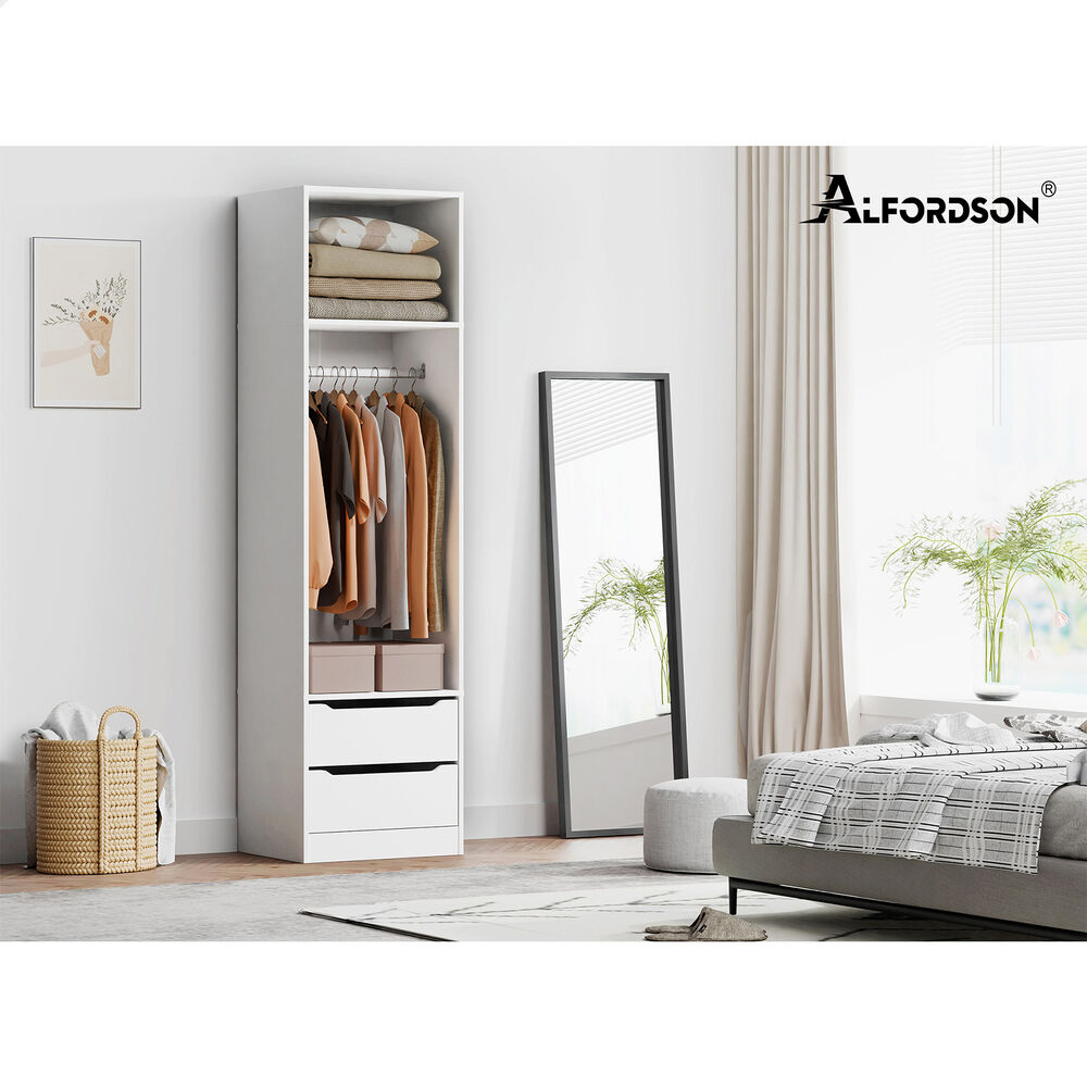 2 Drawers ALFORDSON Wardrobe Clothes Storage Cabinet Hanging Rod White