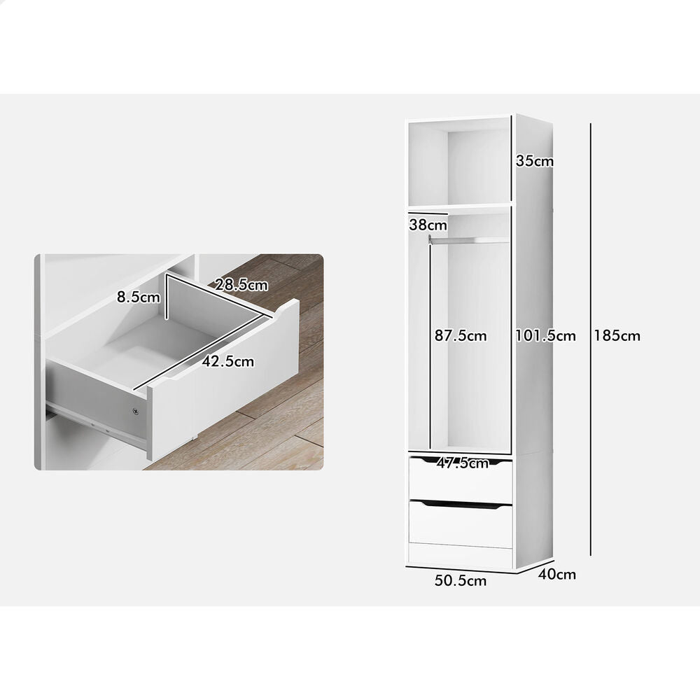 2 Drawers ALFORDSON Wardrobe Clothes Storage Cabinet Hanging Rod White