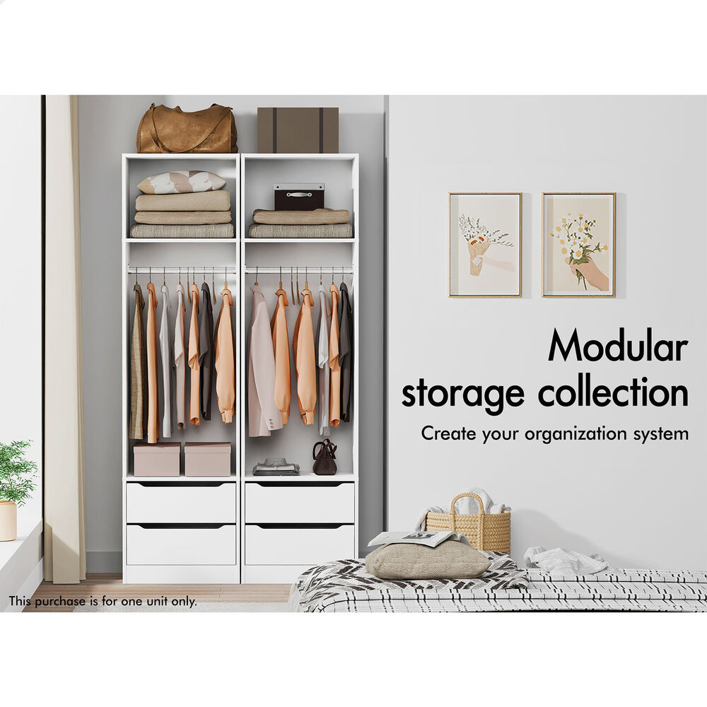 2 Drawers ALFORDSON Wardrobe Clothes Storage Cabinet Hanging Rod White