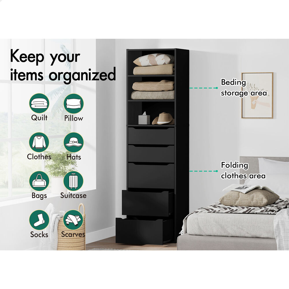 5 Drawers ALFORDSON Wardrobe Clothes Storage Cabinet Black