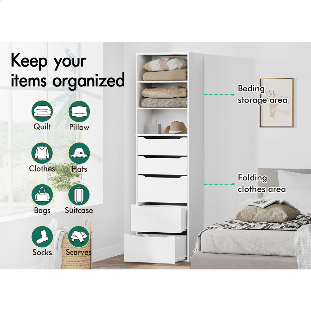 5 Drawers ALFORDSON Wardrobe Clothes Storage Cabinet White