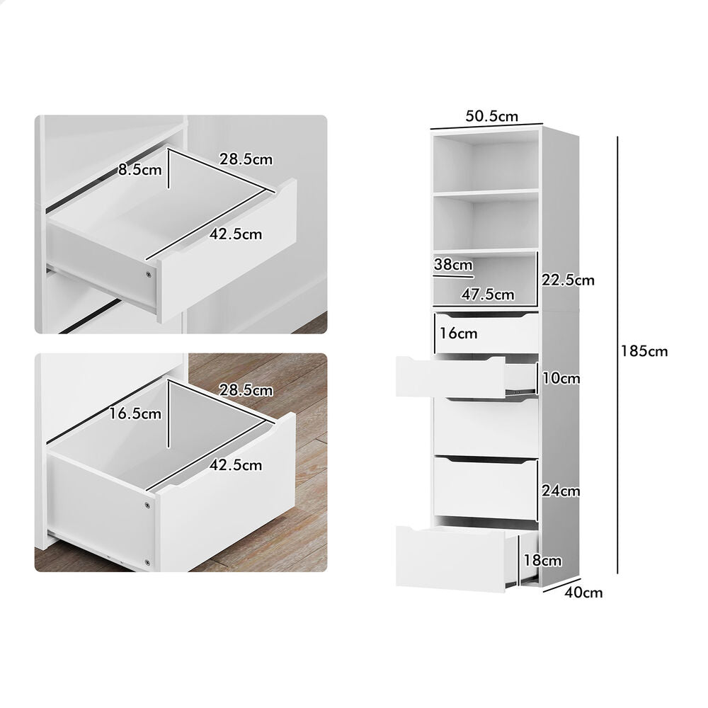 5 Drawers ALFORDSON Wardrobe Clothes Storage Cabinet White