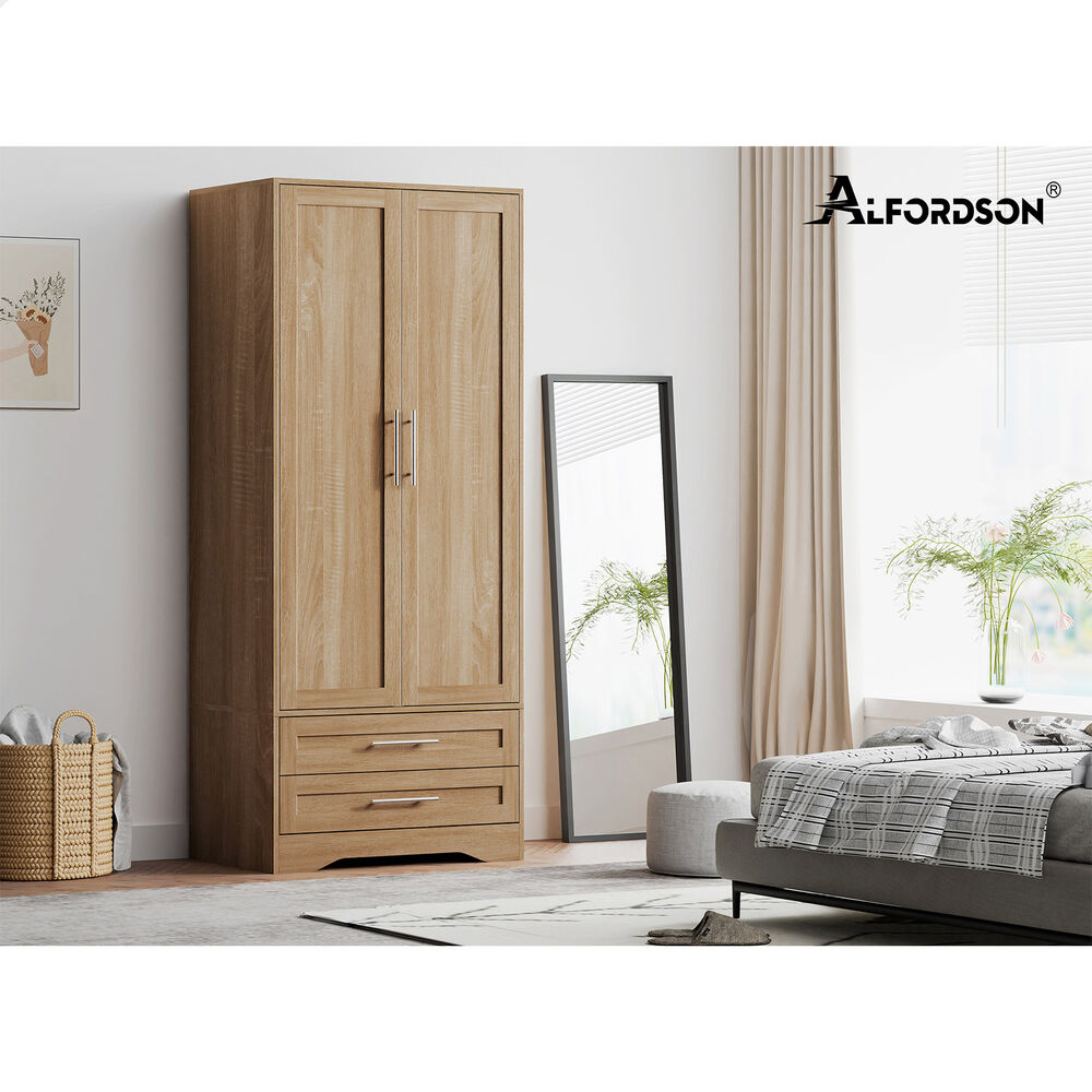 2 Drawers ALFORDSON Wardrobe Clothes Cabinet Hanging Rod Wood