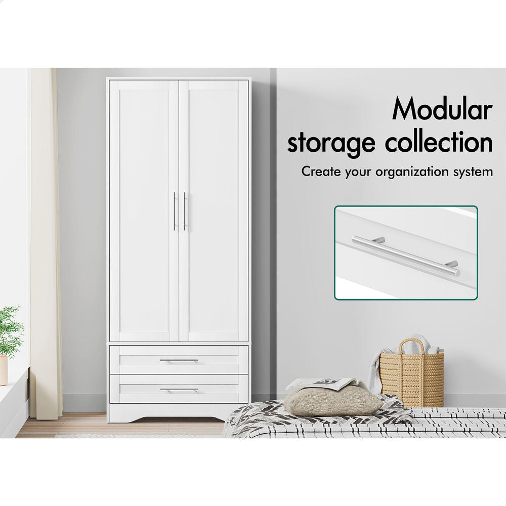 2 Drawers ALFORDSON Wardrobe Clothes Cabinet Hanging Rod White