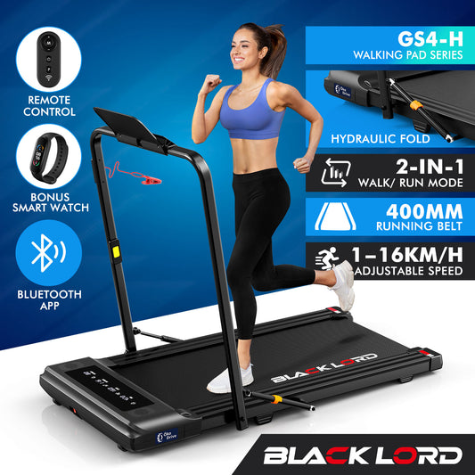 BLACK LORD Treadmill 2 IN 1 Electric Walking Pad 400mm Hydraulic Foldable Black