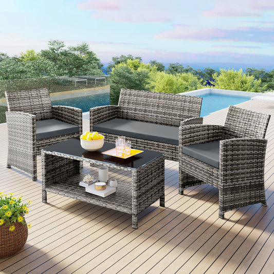 ALFORDSON Outdoor Furniture 4PCS Garden Patio Chairs Table Set Wicker Mixed Grey