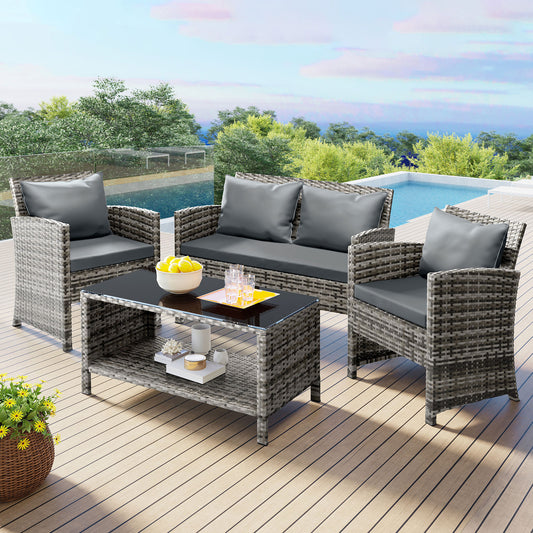 ALFORDSON Outdoor Furniture 4PCS Garden Patio Chairs Table Set Wicker Mixed Grey