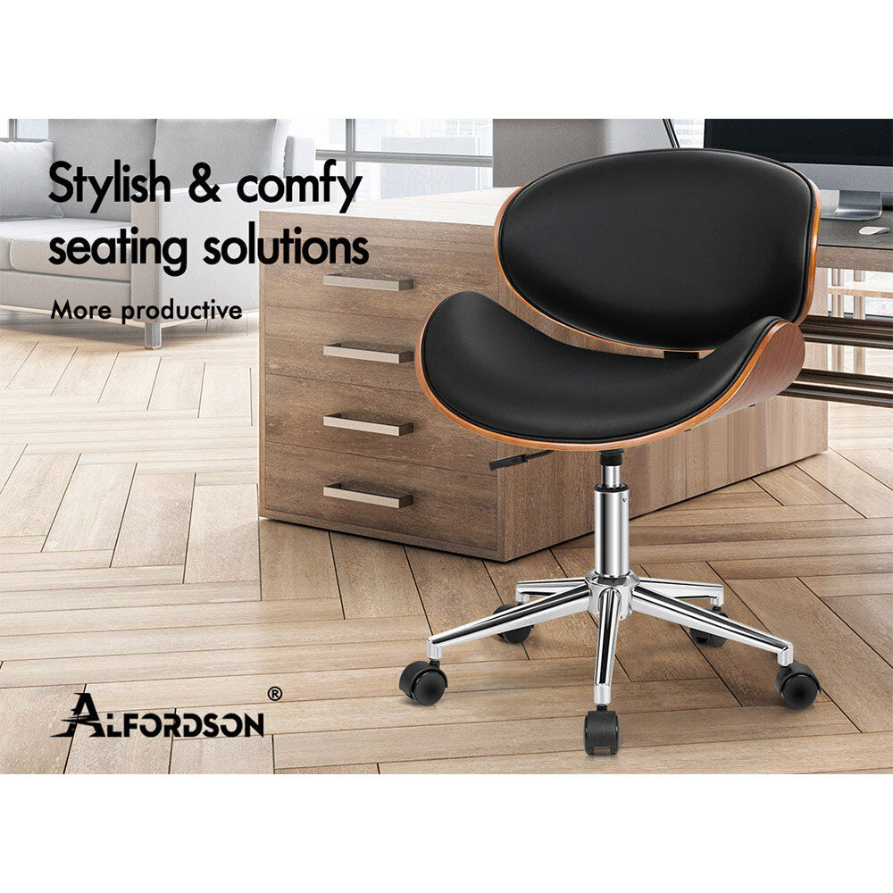 ALFORDSON Wooden Office Chair Computer Chairs Home Seat PU Leather Black