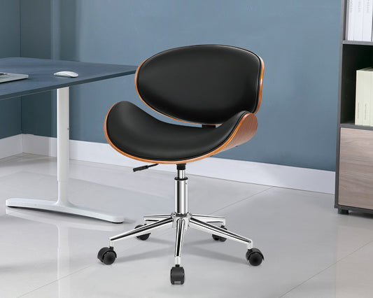 ALFORDSON Wooden Office Chair Computer Chairs Home Seat PU Leather Black