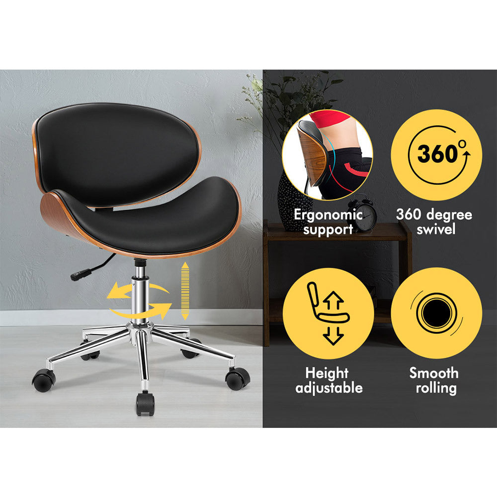 ALFORDSON Wooden Office Chair Computer Chairs Home Seat PU Leather Black