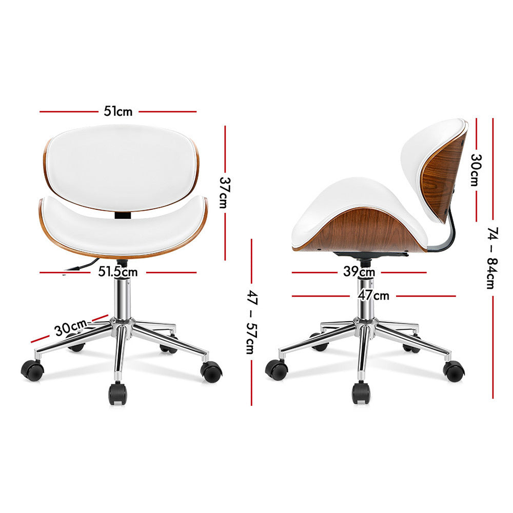 ALFORDSON Wooden Office Chair Computer Chairs Home Seat PU Leather White