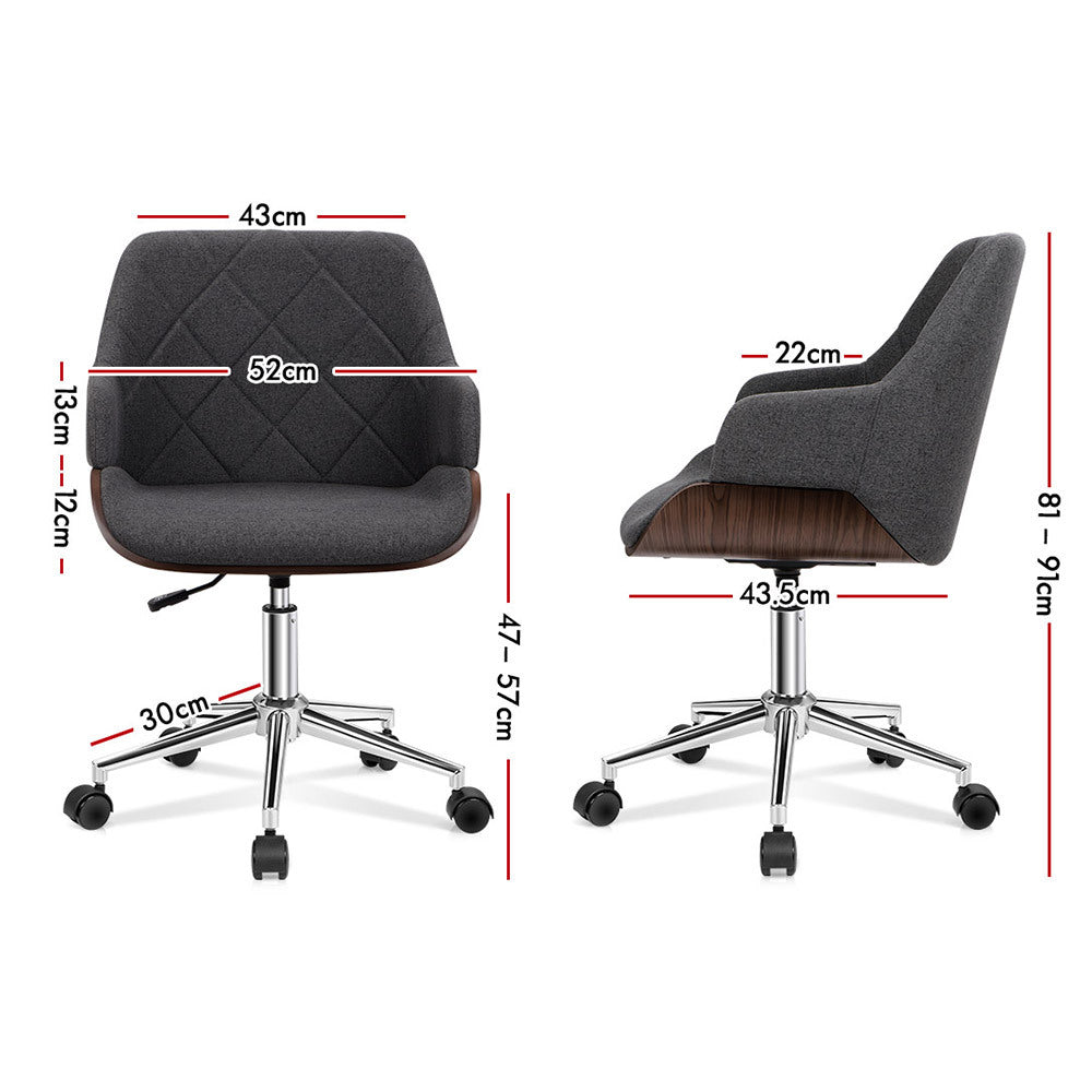ALFORDSON Wooden Office Chair Computer Chairs Home Seat Linen Fabric Grey