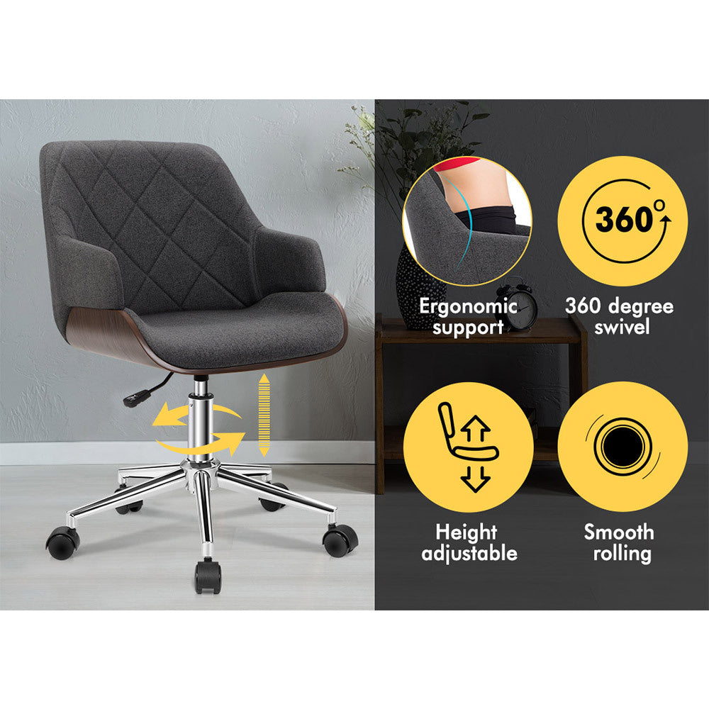 ALFORDSON Wooden Office Chair Computer Chairs Home Seat Linen Fabric Grey