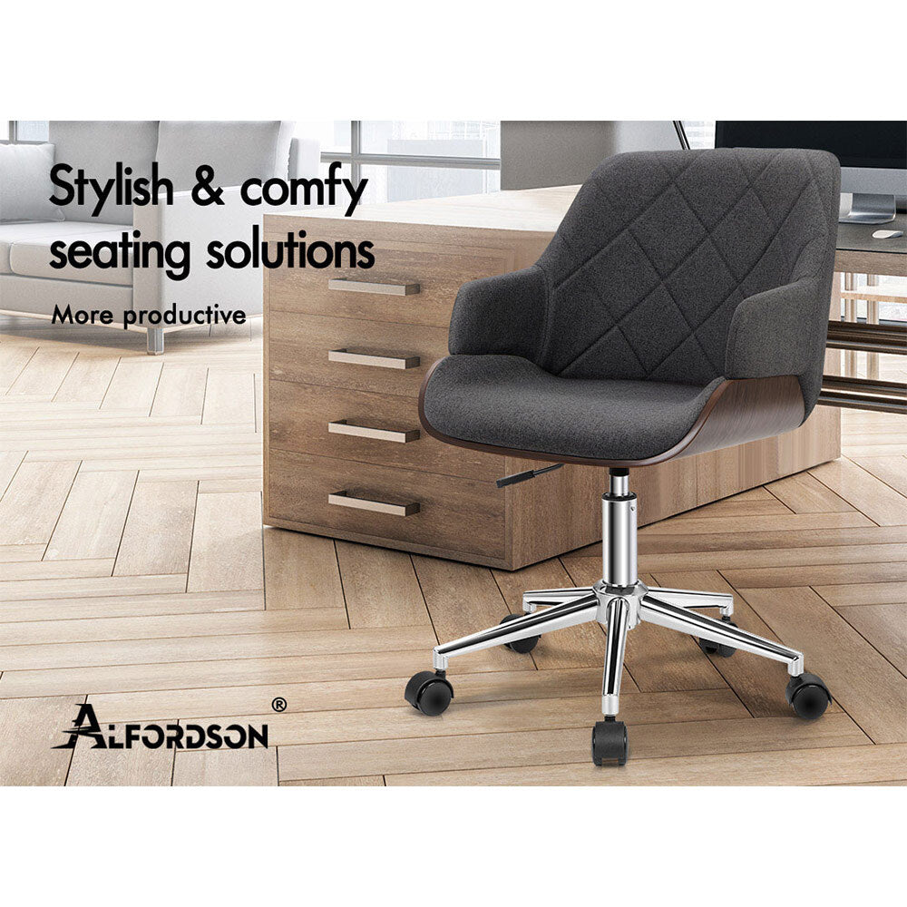 ALFORDSON Wooden Office Chair Computer Chairs Home Seat Linen Fabric Grey