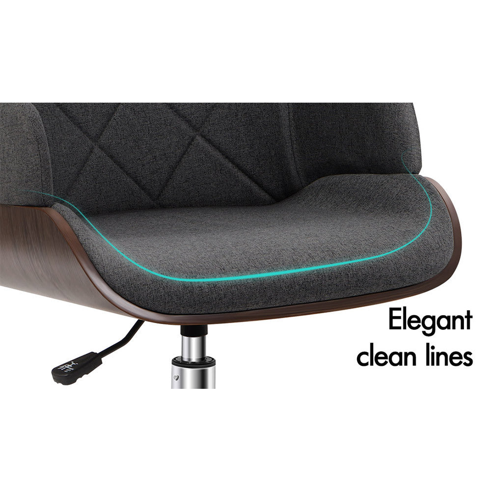 ALFORDSON Wooden Office Chair Computer Chairs Home Seat Linen Fabric Grey