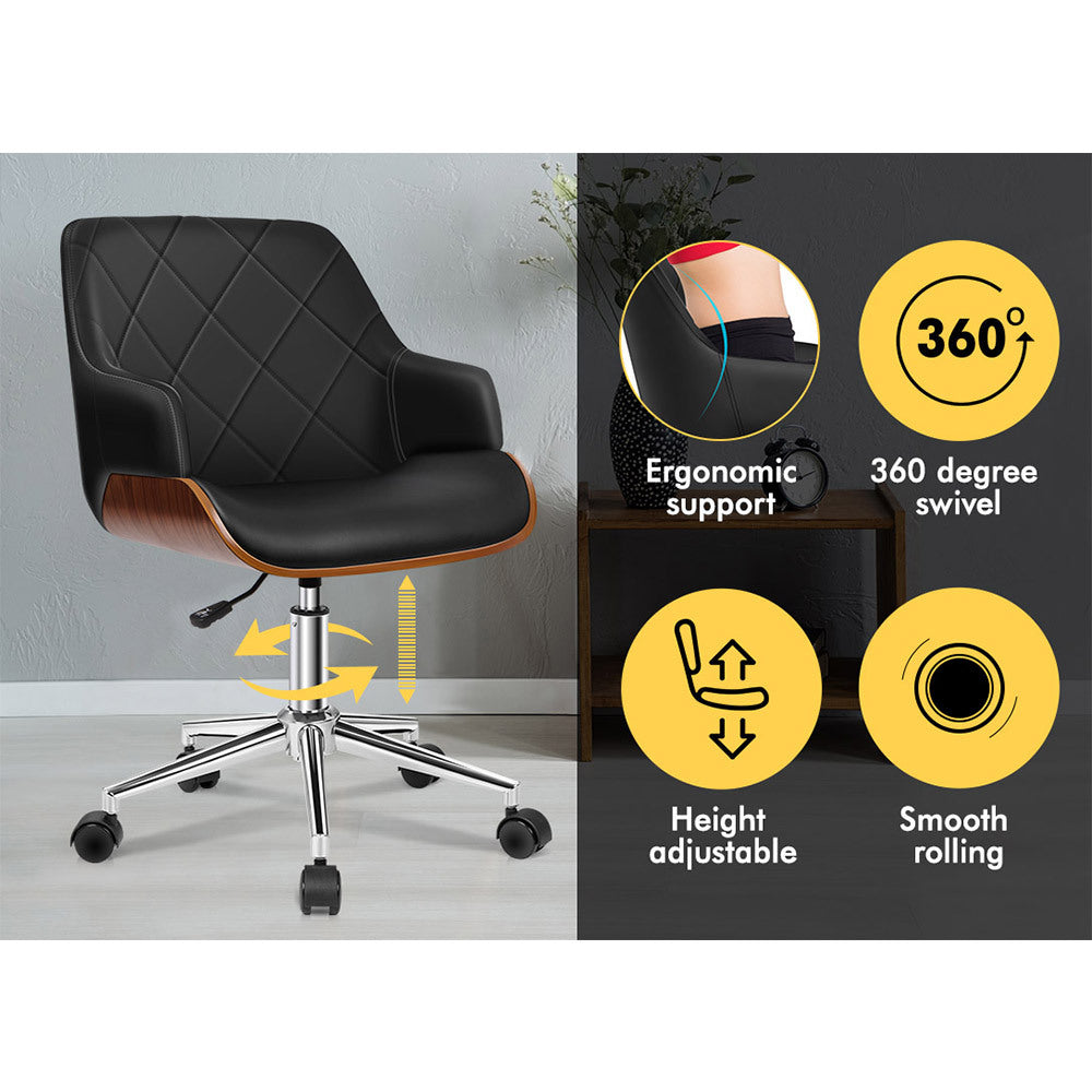 ALFORDSON Wooden Office Chair Computer Chairs Home Seat PU Leather Black