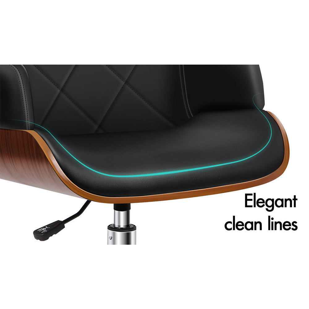 ALFORDSON Wooden Office Chair Computer Chairs Home Seat PU Leather Black