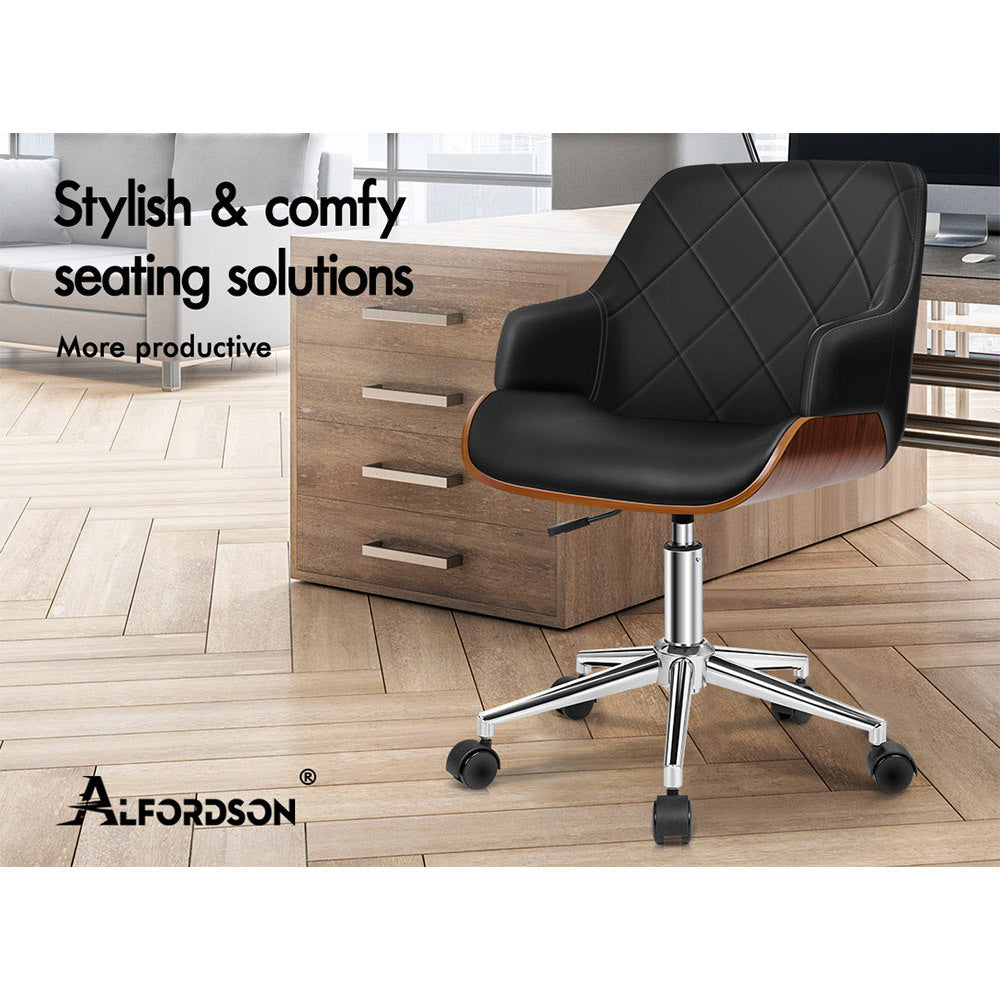 ALFORDSON Wooden Office Chair Computer Chairs Home Seat PU Leather Black