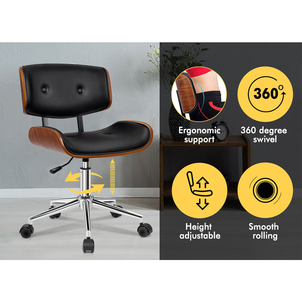 ALFORDSON Wooden Office Chair Computer Chairs Home Seat PU Leather Black