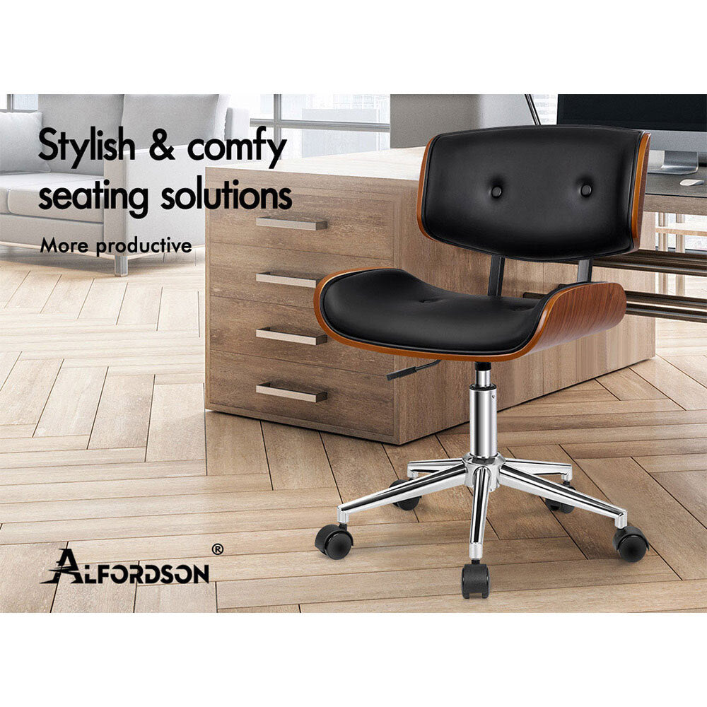 ALFORDSON Wooden Office Chair Computer Chairs Home Seat PU Leather Black
