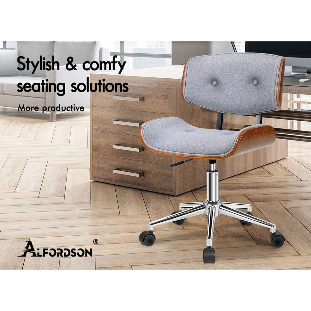 ALFORDSON Wooden Office Chair Computer Chairs Home Seat Linen Fabric Grey