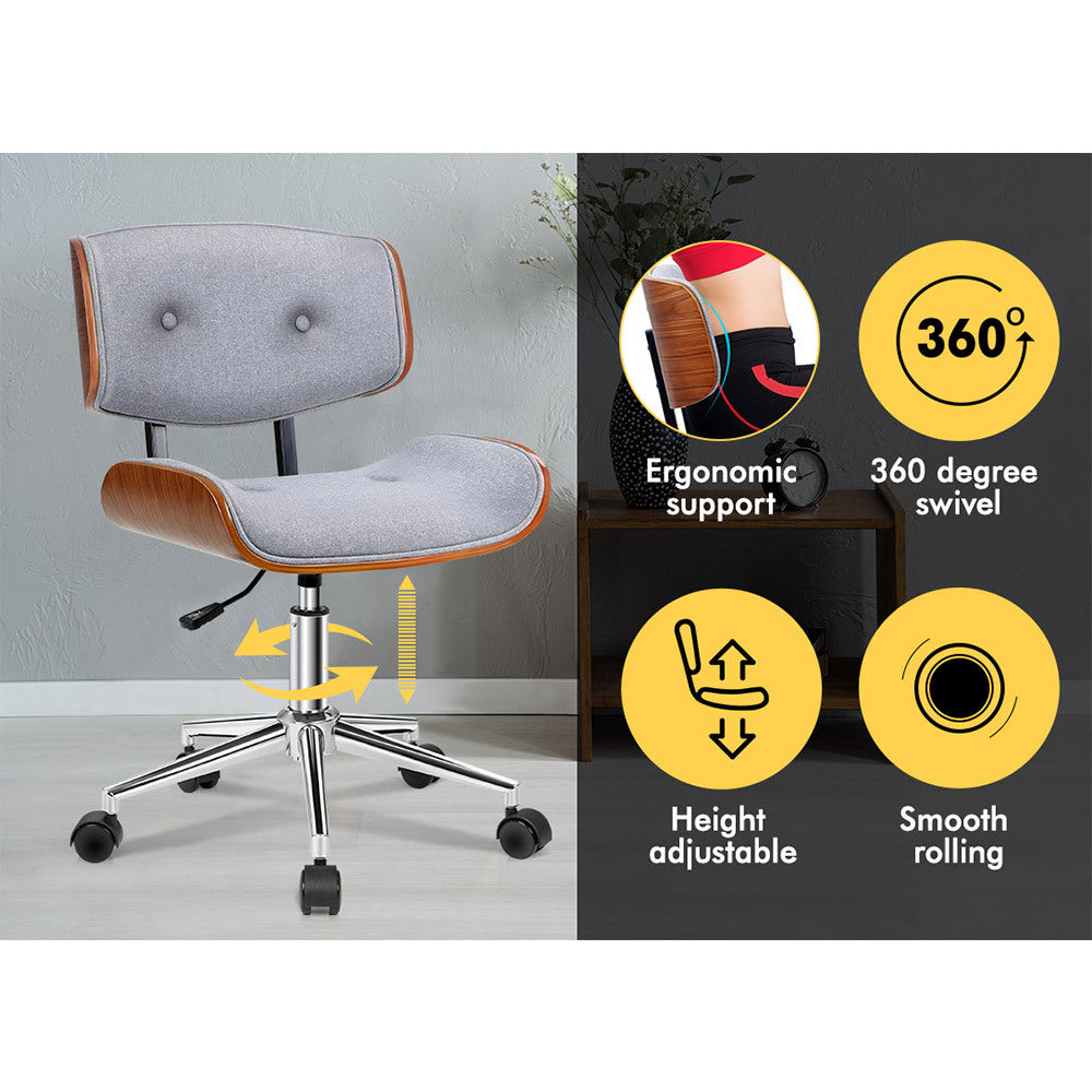 ALFORDSON Wooden Office Chair Computer Chairs Home Seat Linen Fabric Grey