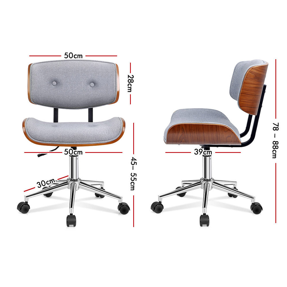 ALFORDSON Wooden Office Chair Computer Chairs Home Seat Linen Fabric Grey