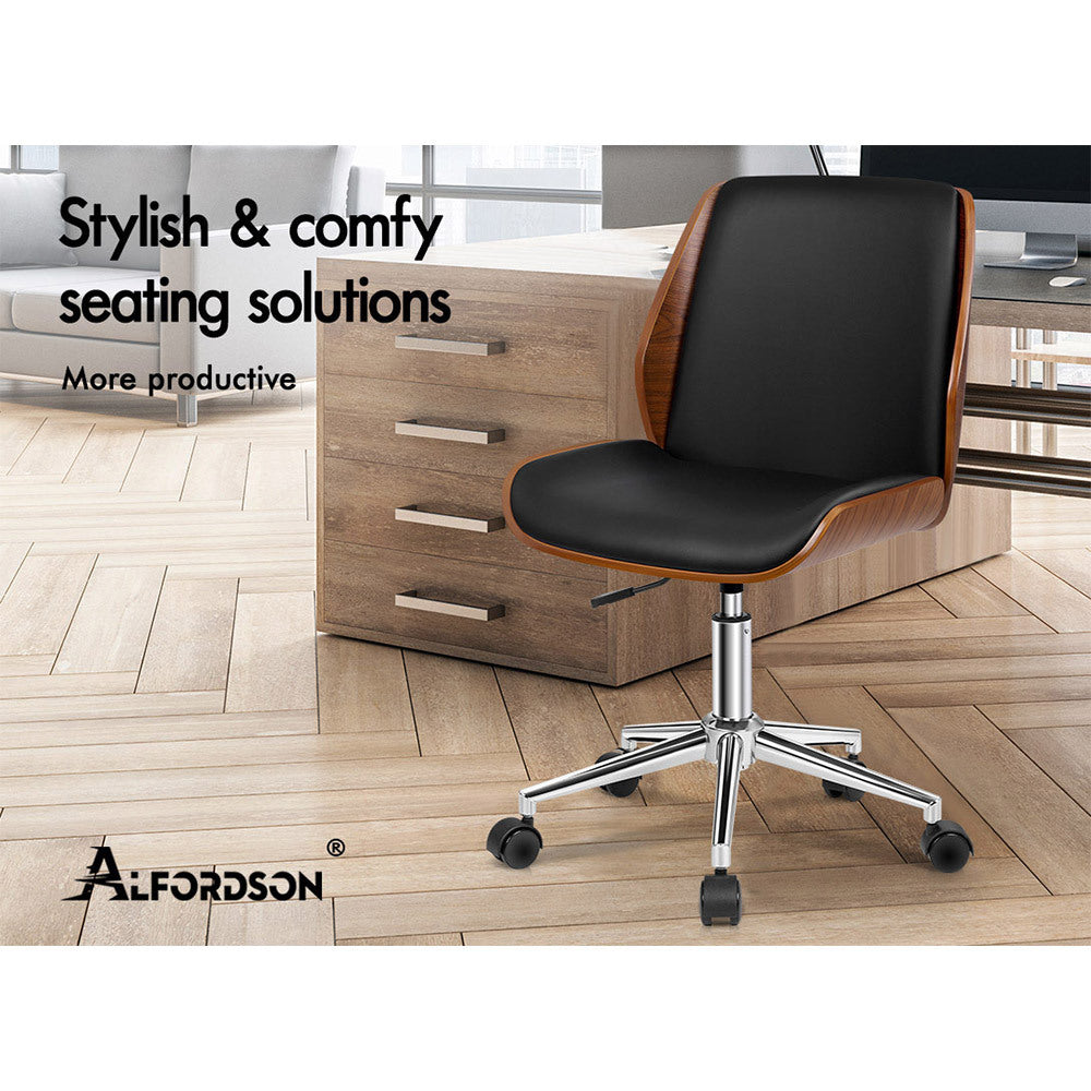 ALFORDSON Wooden Office Chair Computer Chairs Home Seat PU Leather Black
