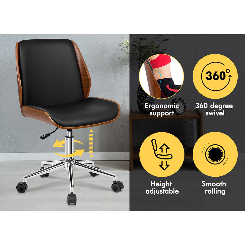 ALFORDSON Wooden Office Chair Computer Chairs Home Seat PU Leather Black