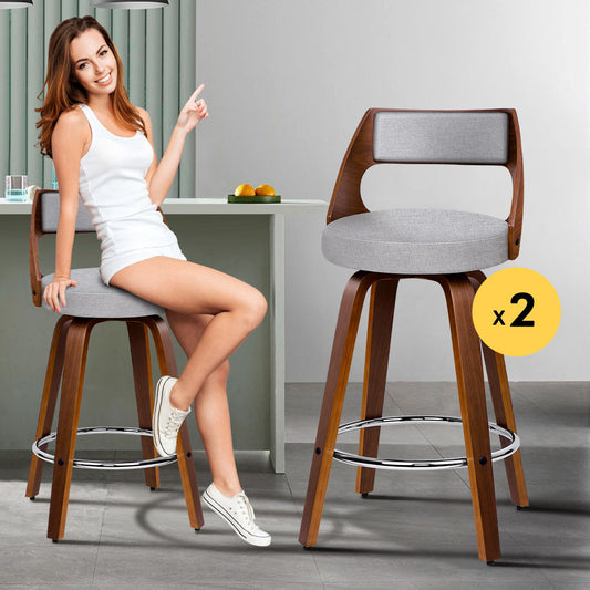 ALFORDSON 2x Swivel Bar Stools Eden Kitchen Dining Chair Wooden LIGHT GREY