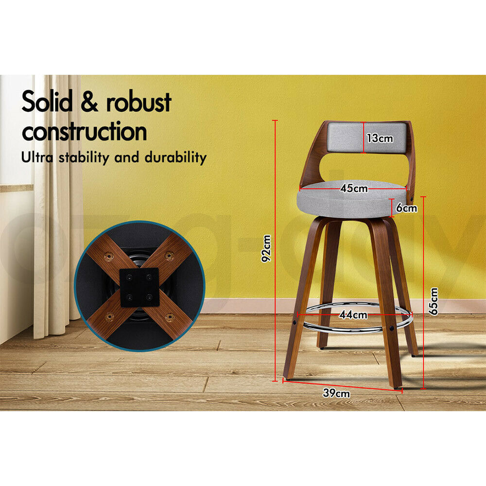 ALFORDSON 2x Swivel Bar Stools Eden Kitchen Dining Chair Wooden LIGHT GREY